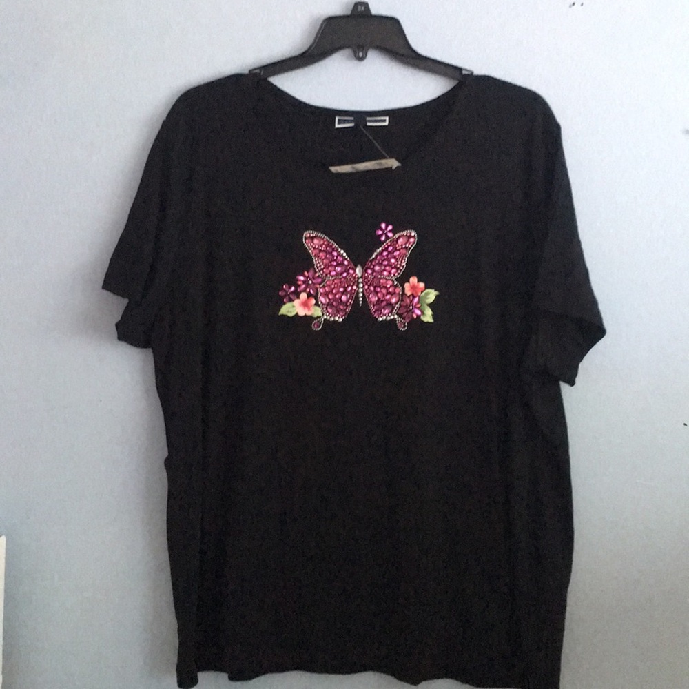 KAREN SCOTT 3X Short Sleeve Embellished Top